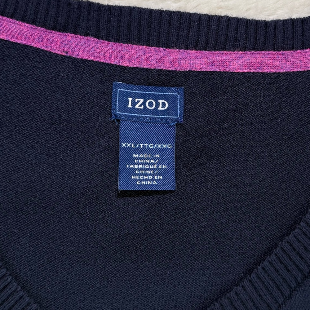 IZOD size XXL navy blue v-neck argle sweater with pink & gray diamond patterns - Picture 3 of 6